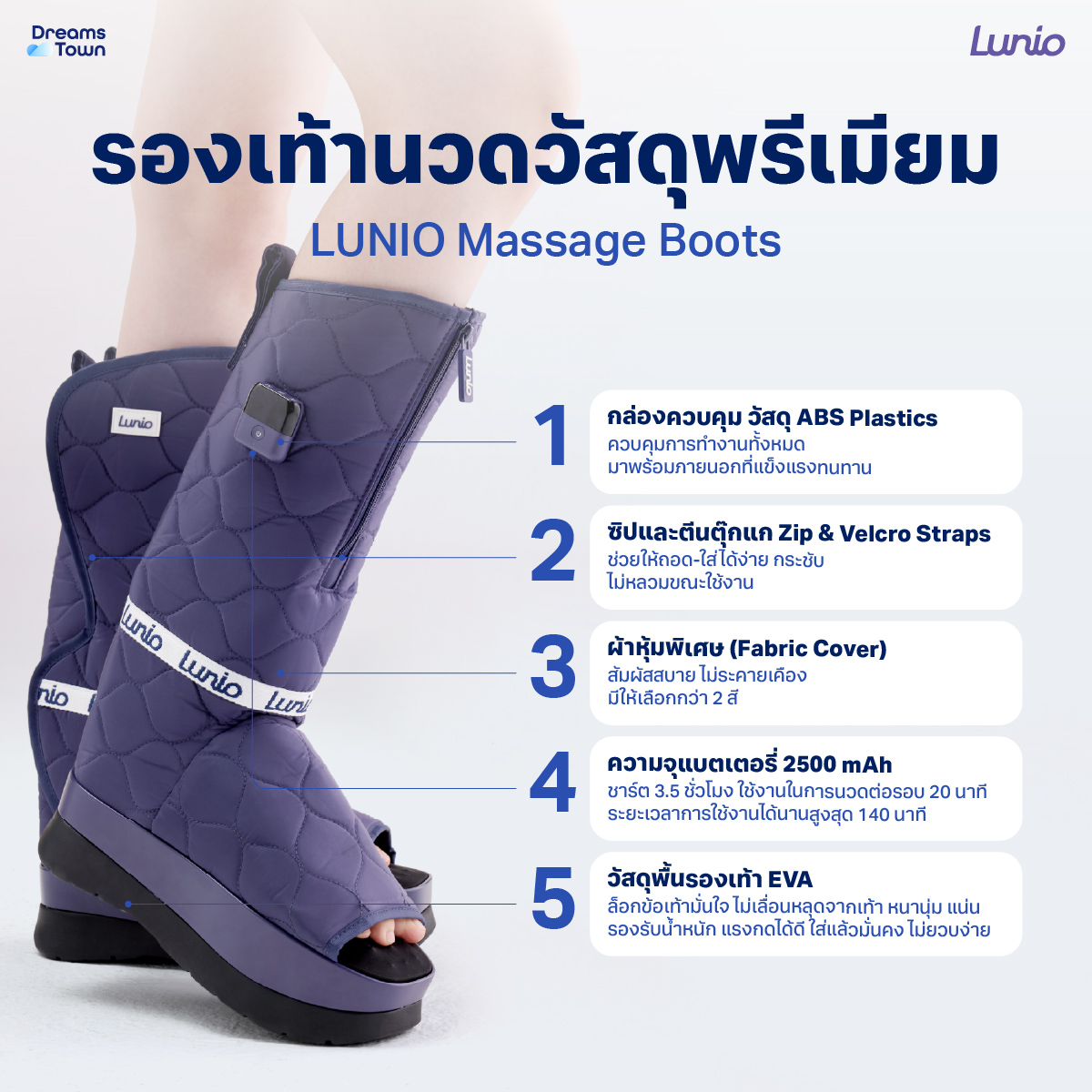 รองเท้านวดไฟฟ้าแบบไร้สาย LUNIO รุ่น MASSAGE BOOTS PURPLE